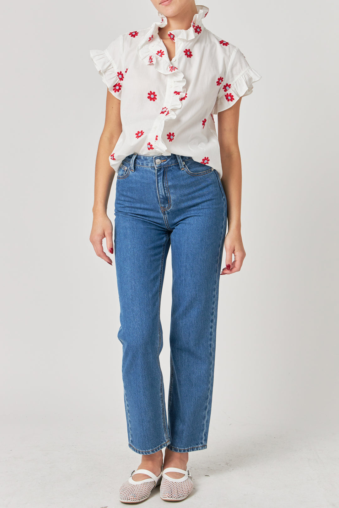 English Factory Embroidery Ruffle Shirt
