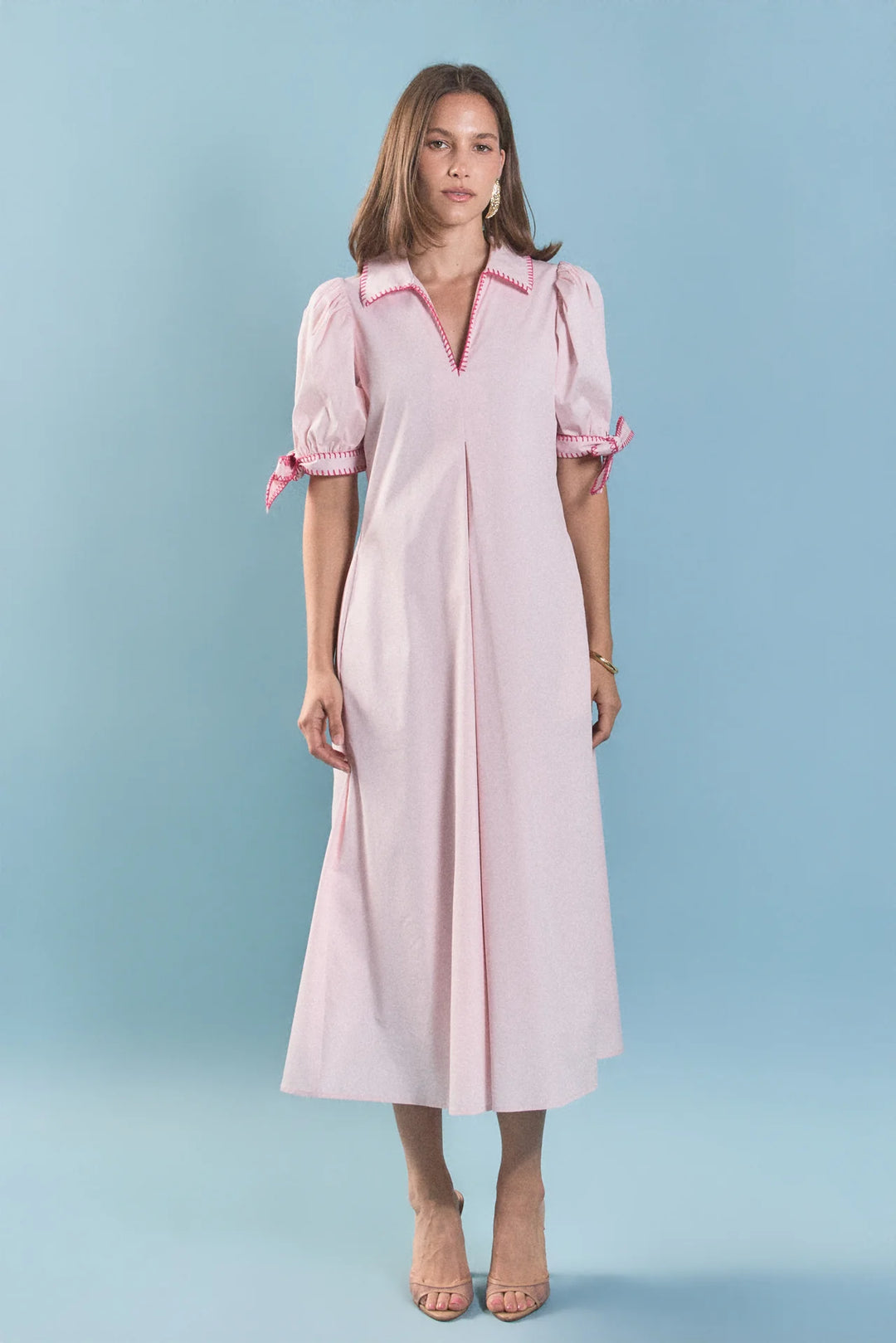 English Factory Stitch Detailed Midi Dress - Capri by Sunset & Co.