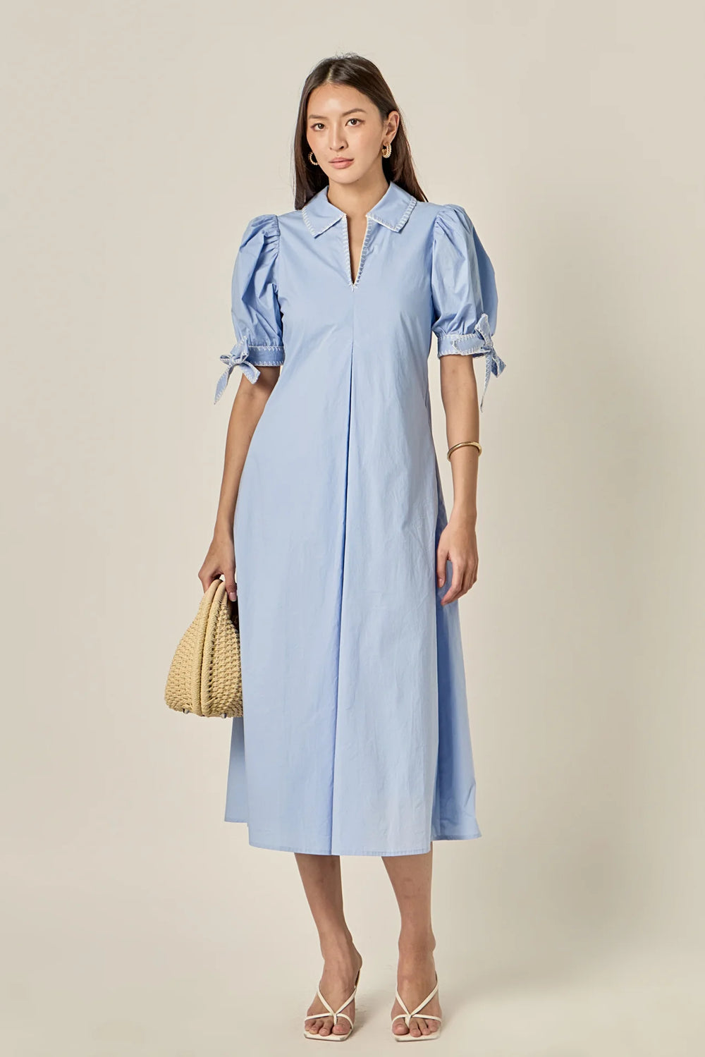 English Factory Stitch Detailed Midi Dress - Capri by Sunset & Co.
