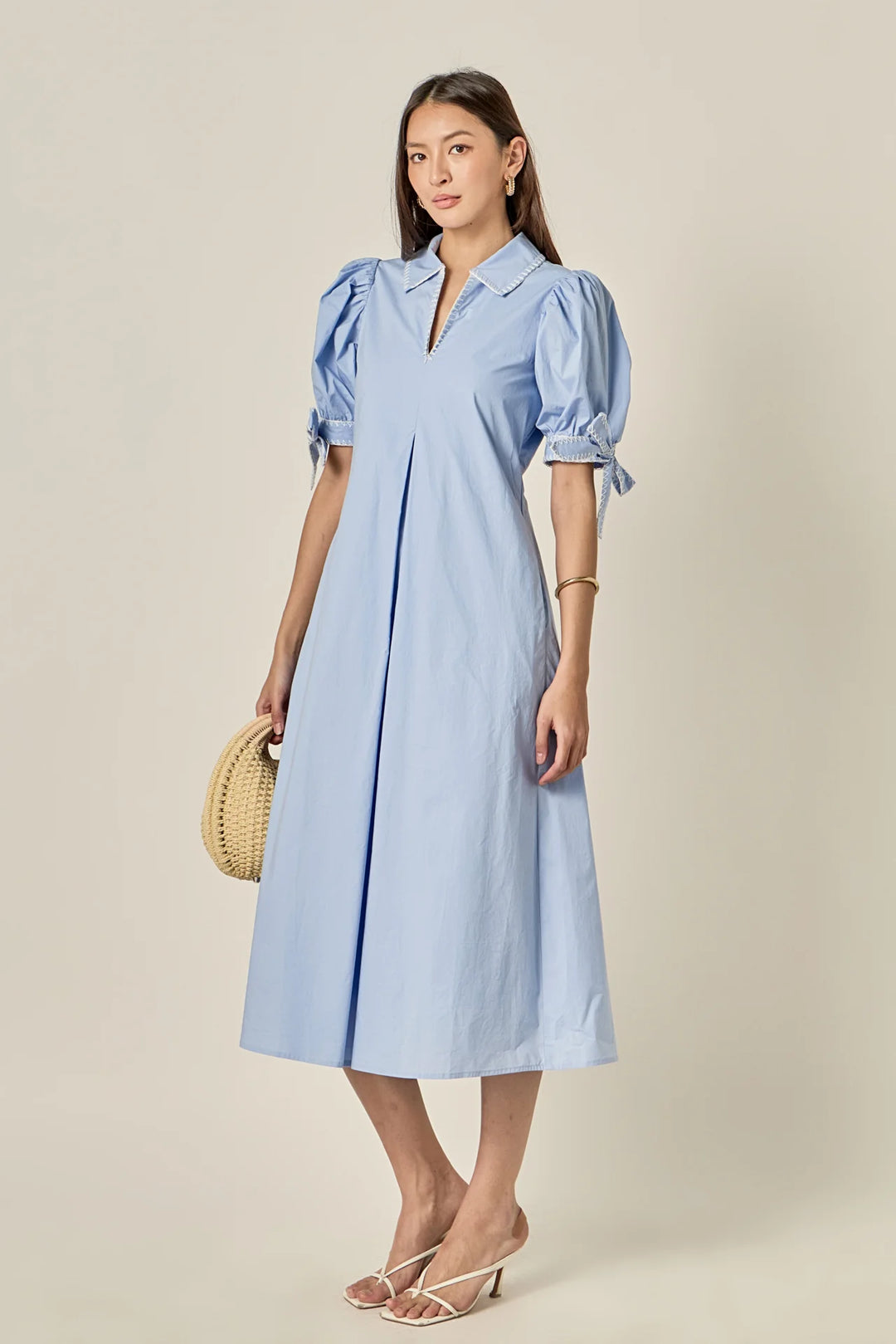 English Factory Stitch Detailed Midi Dress - Capri by Sunset & Co.