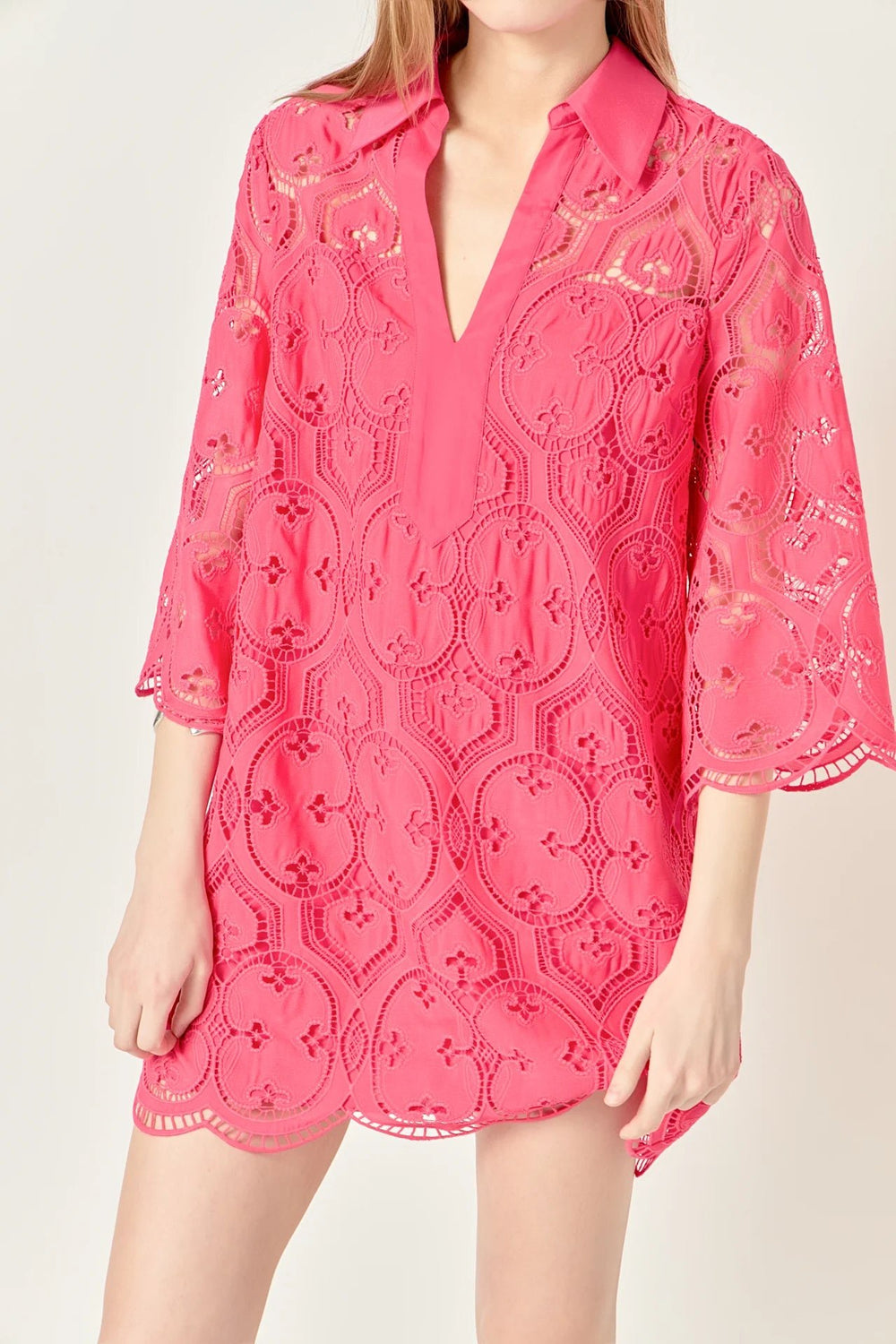 English Factory Embroidered Collar Mini Dress - Capri by Sunset & Co.