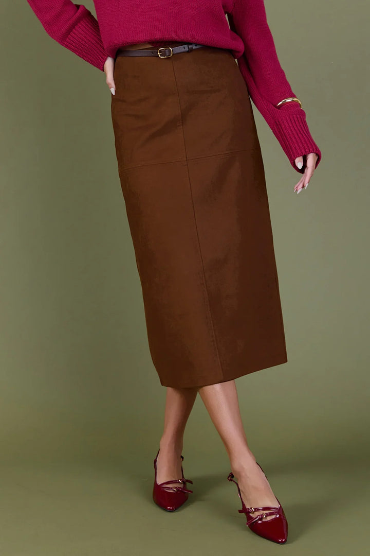 English Factory Faux Suede Midi Skirt