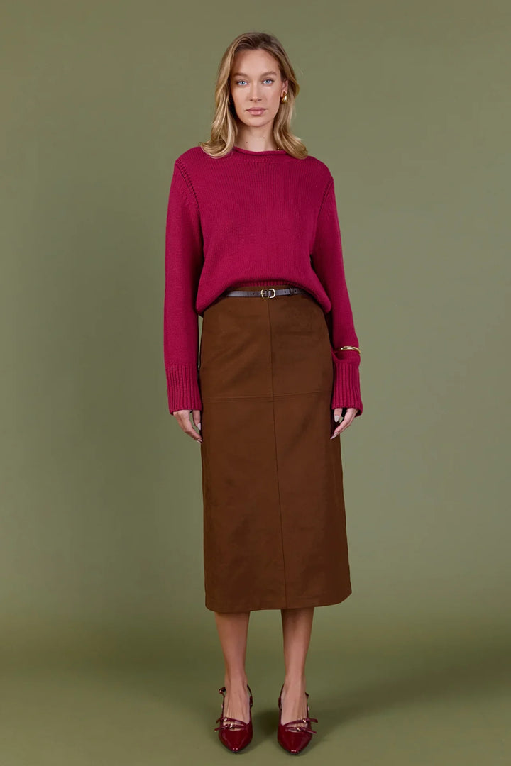English Factory Faux Suede Midi Skirt