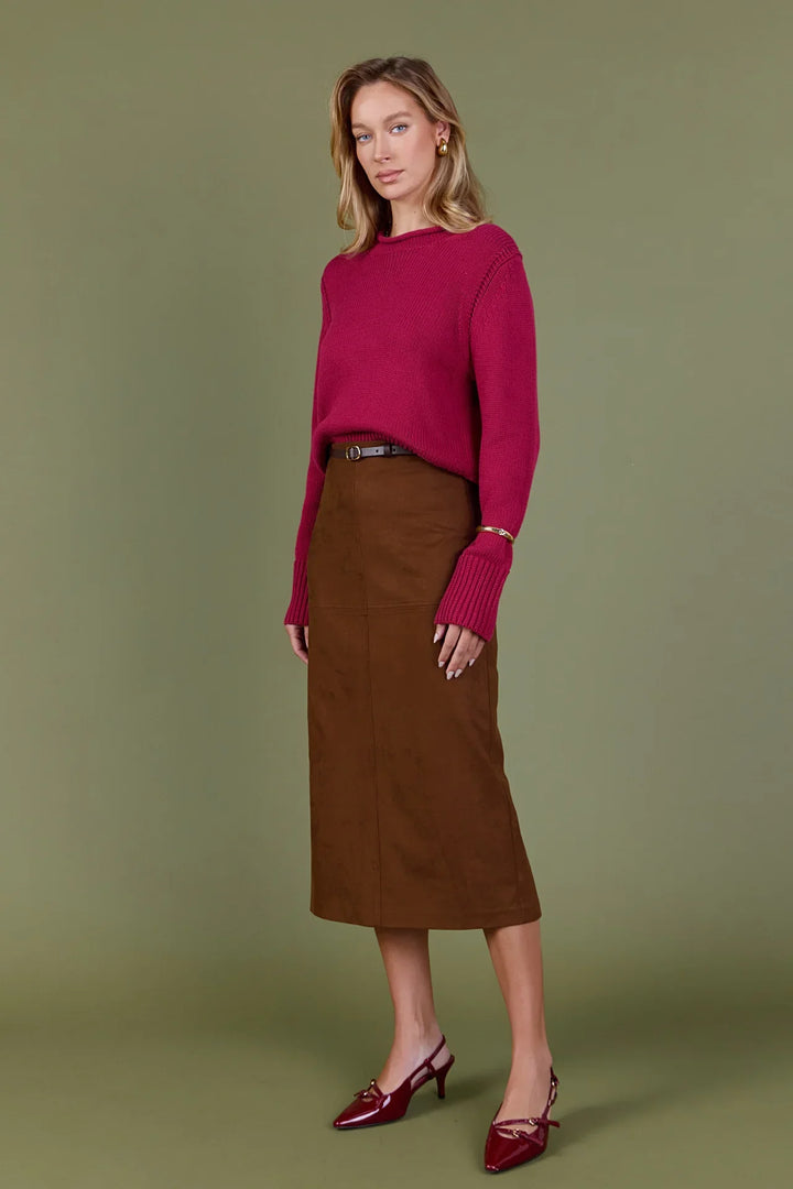 English Factory Faux Suede Midi Skirt