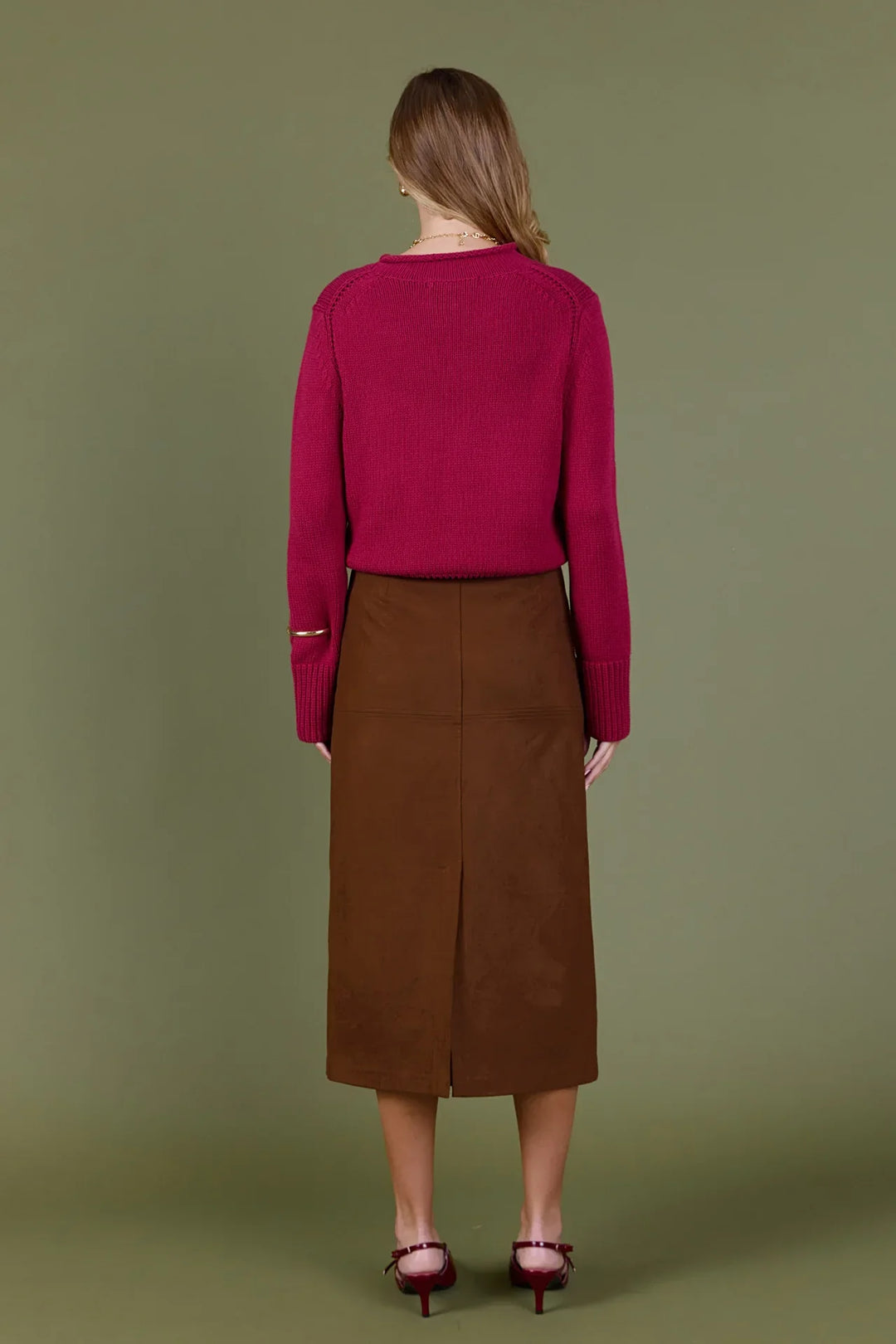 English Factory Faux Suede Midi Skirt