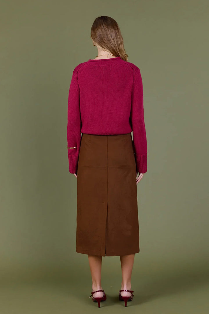 English Factory Faux Suede Midi Skirt
