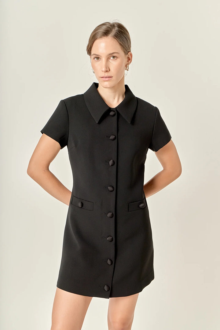 English Factory Velvet Button Collar Mini Dress