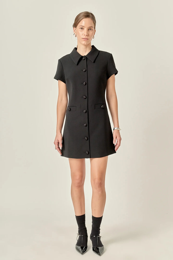 English Factory Velvet Button Collar Mini Dress
