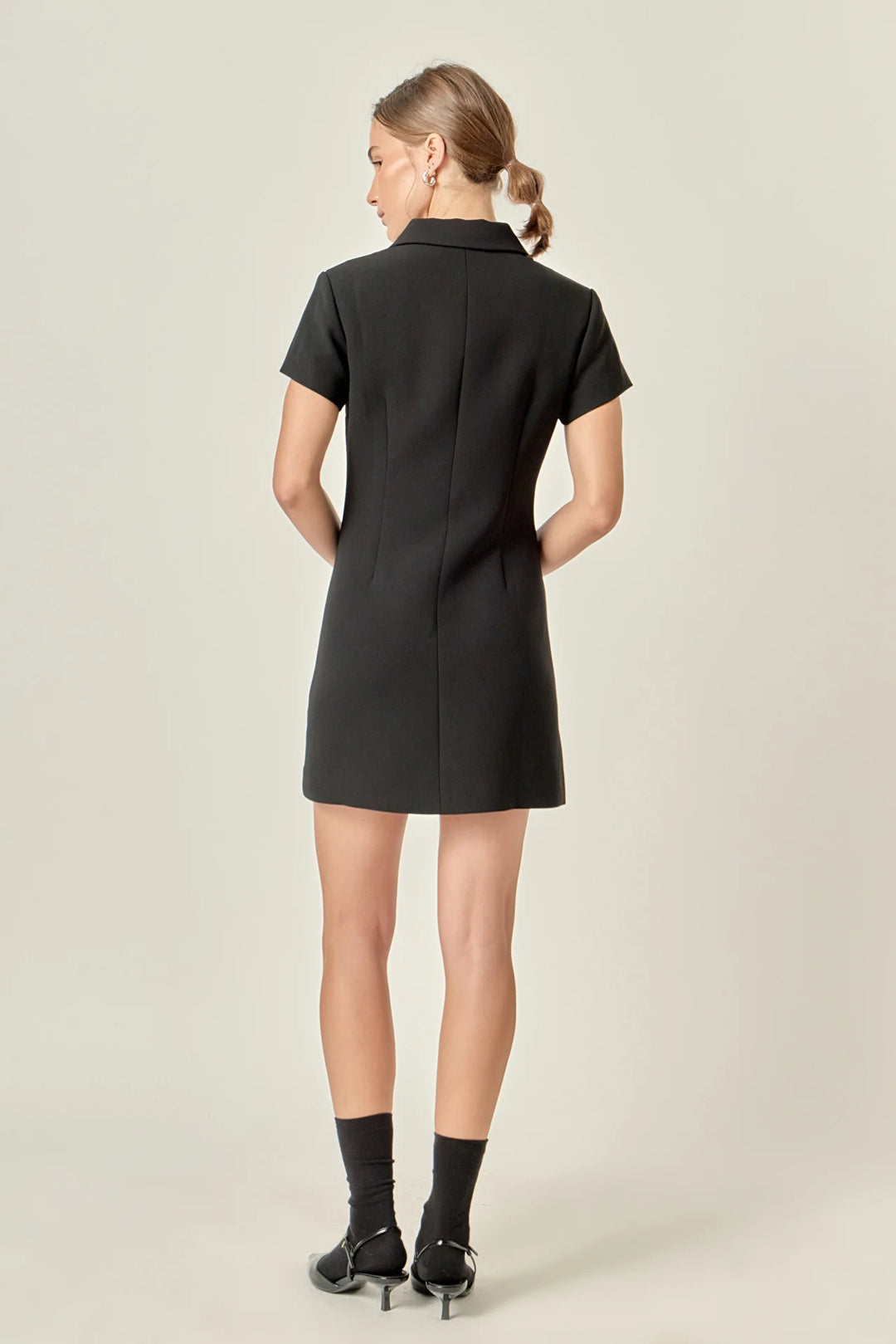 English Factory Velvet Button Collar Mini Dress