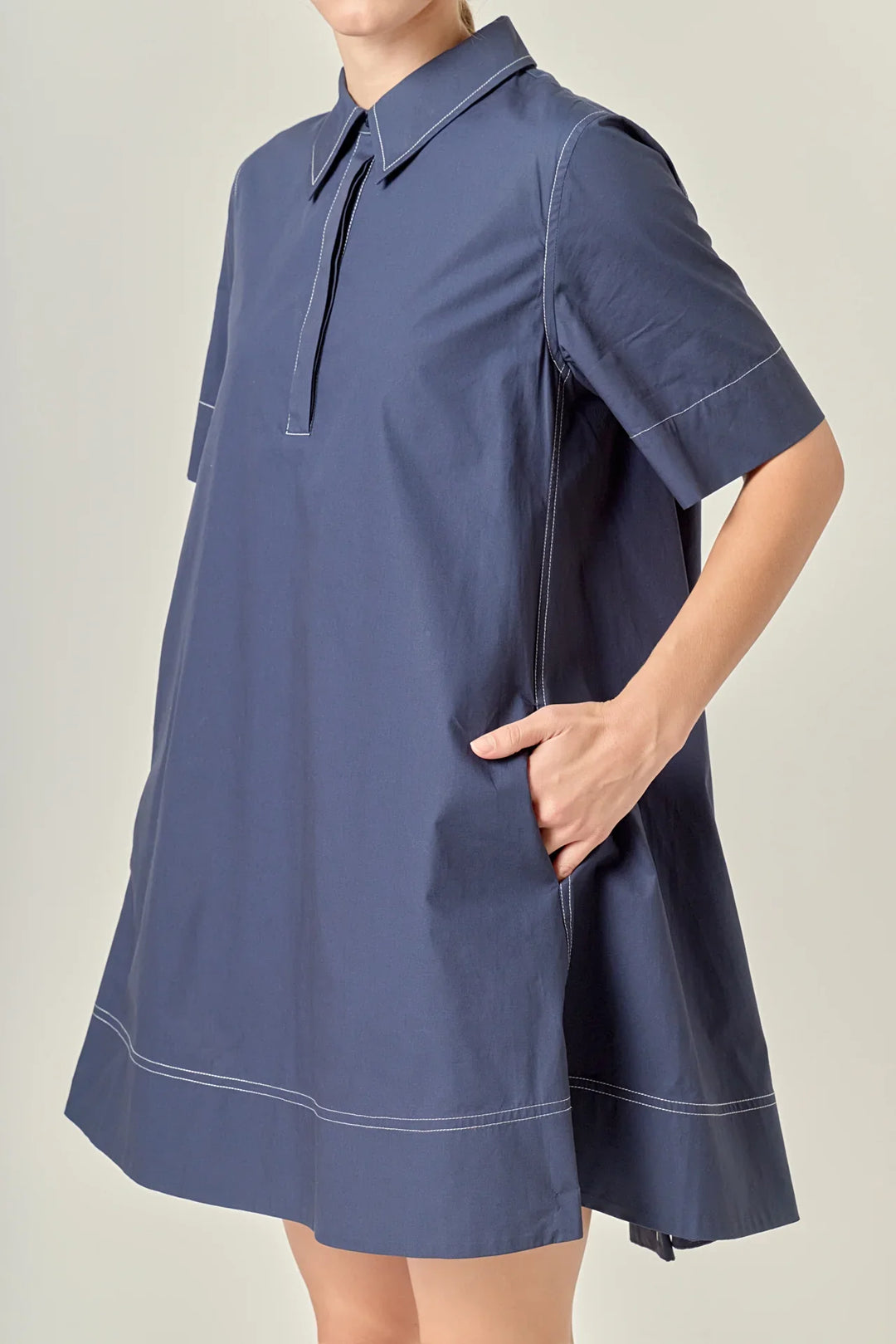 English Factory Contrast Stitch Detailed Mini Dress