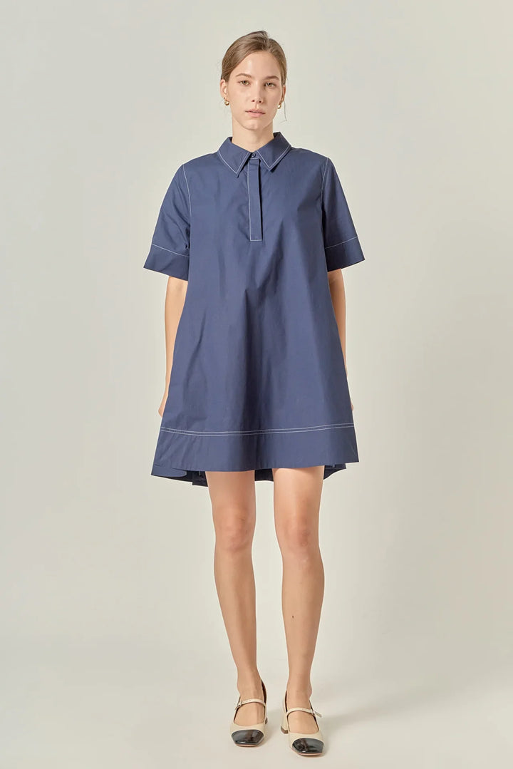 English Factory Contrast Stitch Detailed Mini Dress
