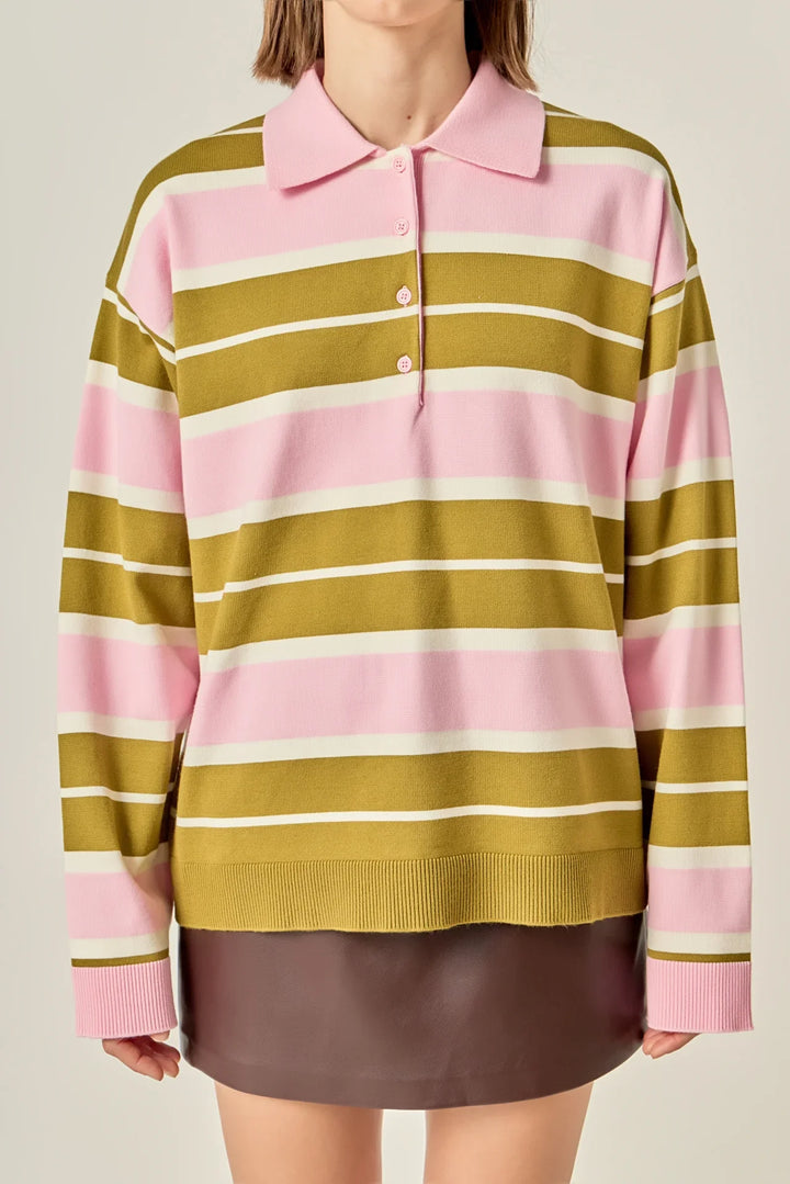 English Factory Striped Polo Knit Shirt - Capri by Sunset & Co.