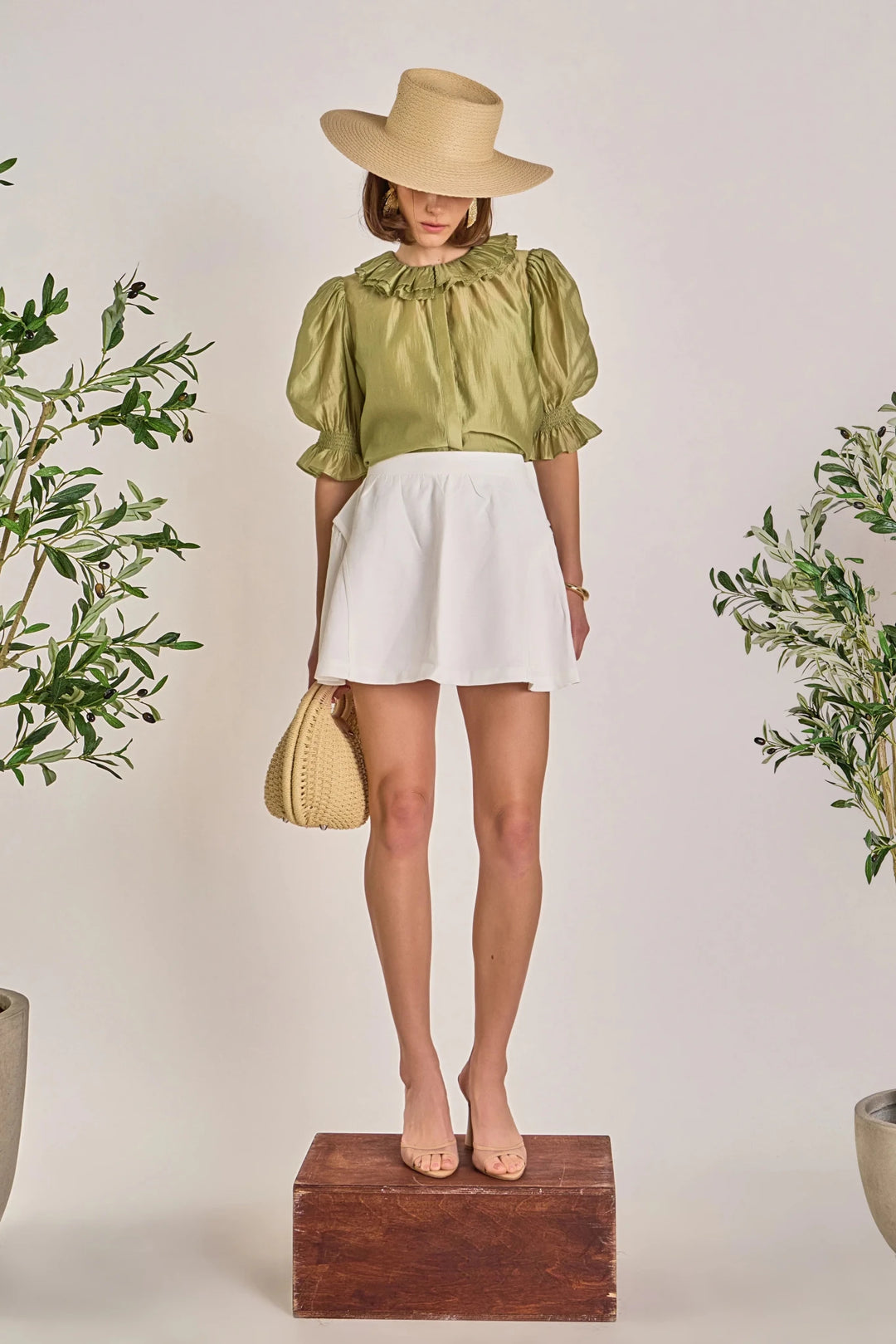 English Factory Ruffled Short Sleeve Blouse - Capri by Sunset & Co.