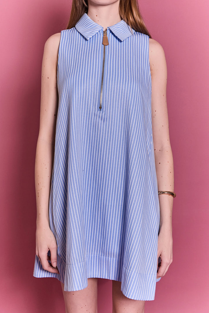 English Factory Zip-Front Collared Sleeveless Mini Dress