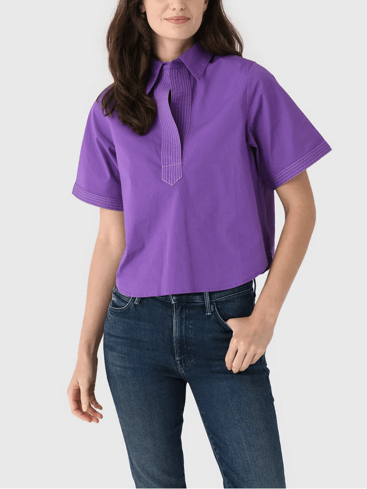 Never A Wallflower Split Neck Top - Capri by Sunset & Co.