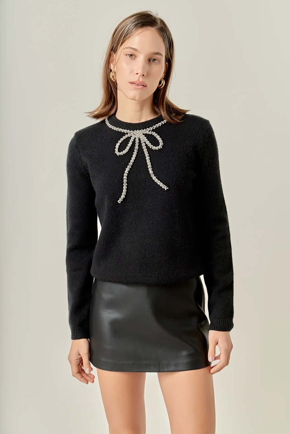 English Factory Rhinestone Bow Knit - Capri by Sunset & Co.