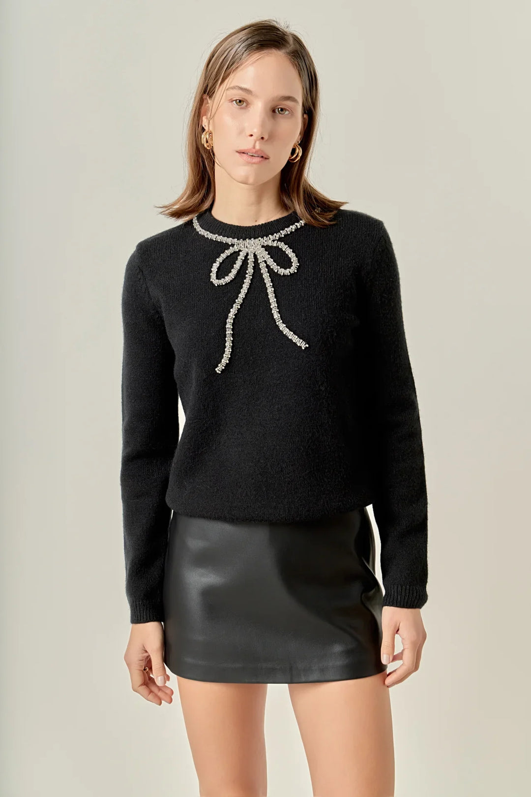 English Factory Rhinestone Bow Knit - Capri by Sunset & Co.