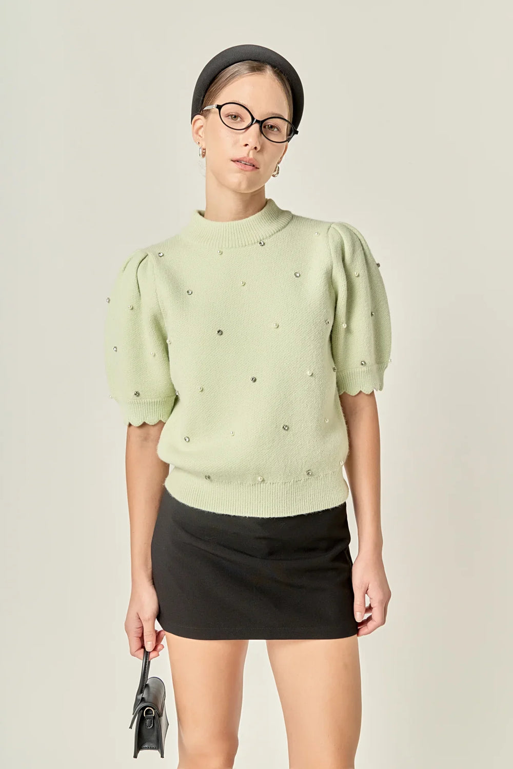 English Factory Scalloped Puff Sleeve Knit - Capri by Sunset & Co.