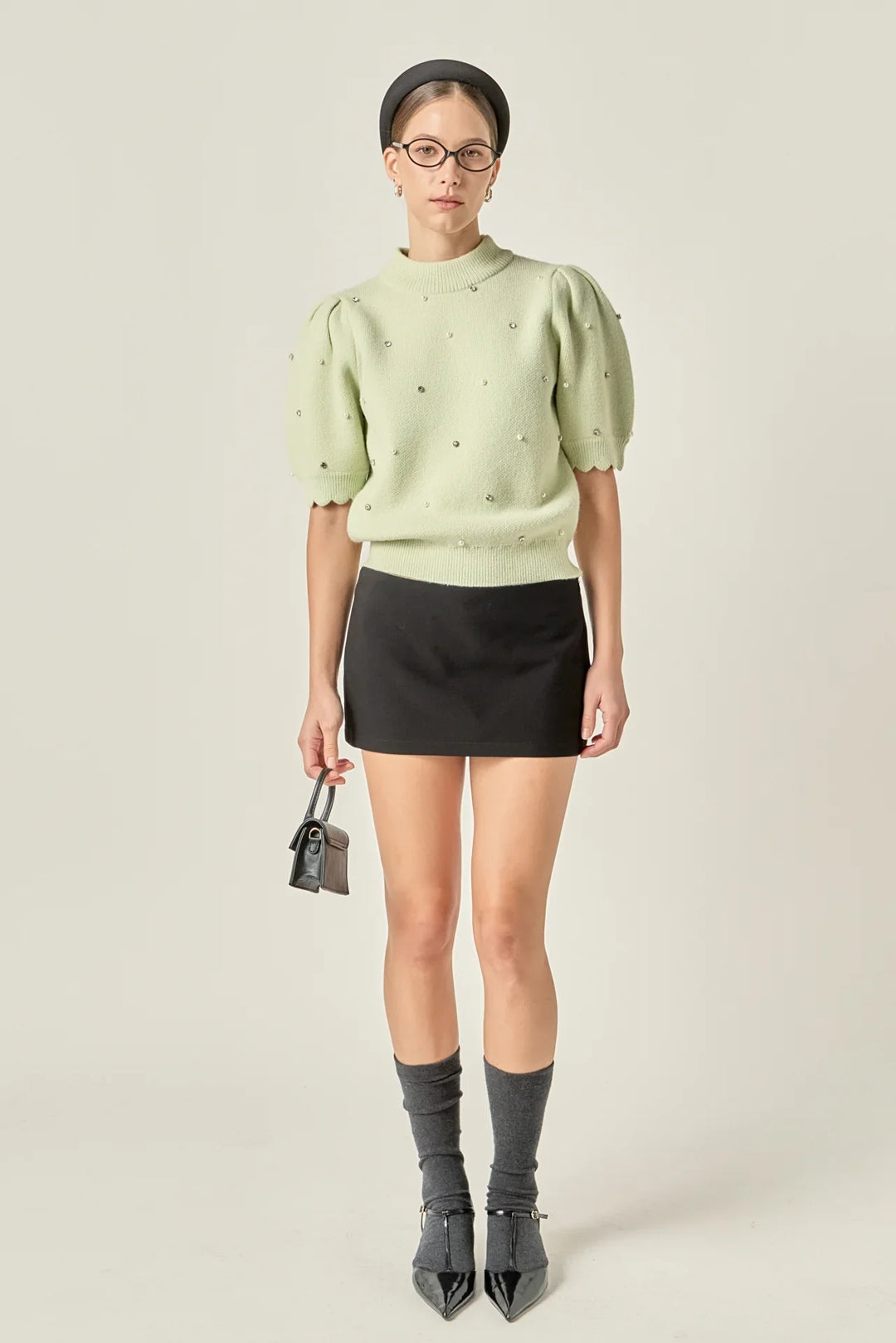 English Factory Scalloped Puff Sleeve Knit - Capri by Sunset & Co.