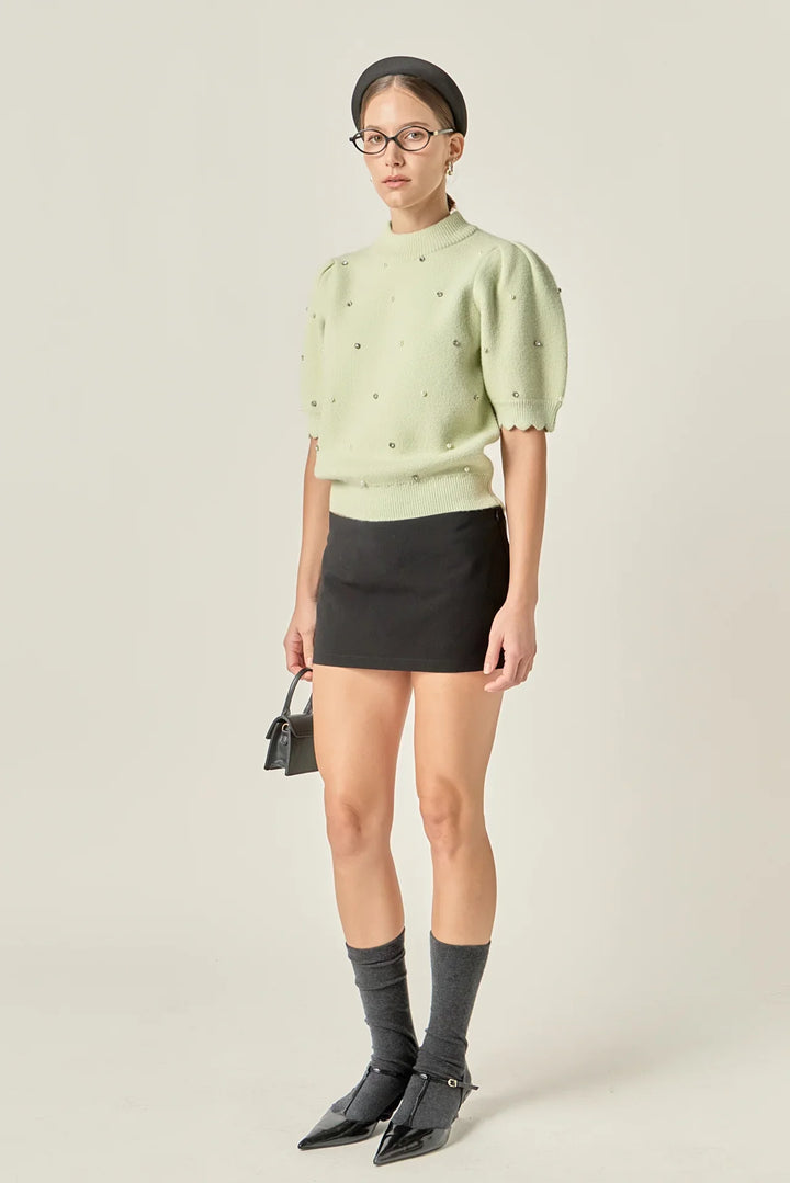 English Factory Scalloped Puff Sleeve Knit - Capri by Sunset & Co.