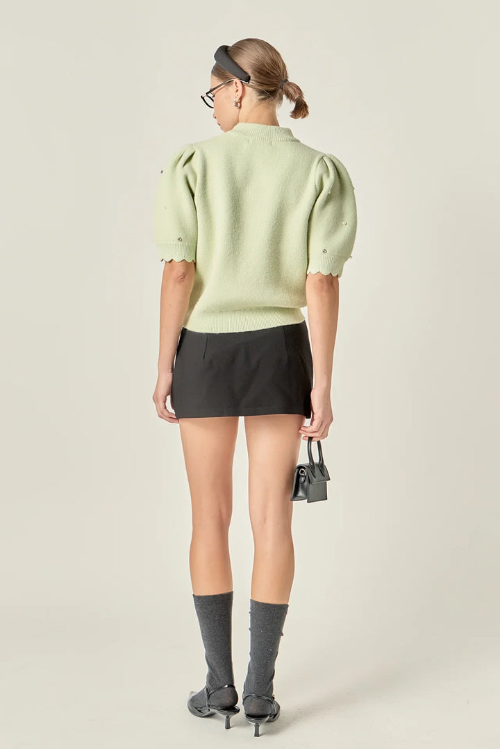 English Factory Scalloped Puff Sleeve Knit - Capri by Sunset & Co.