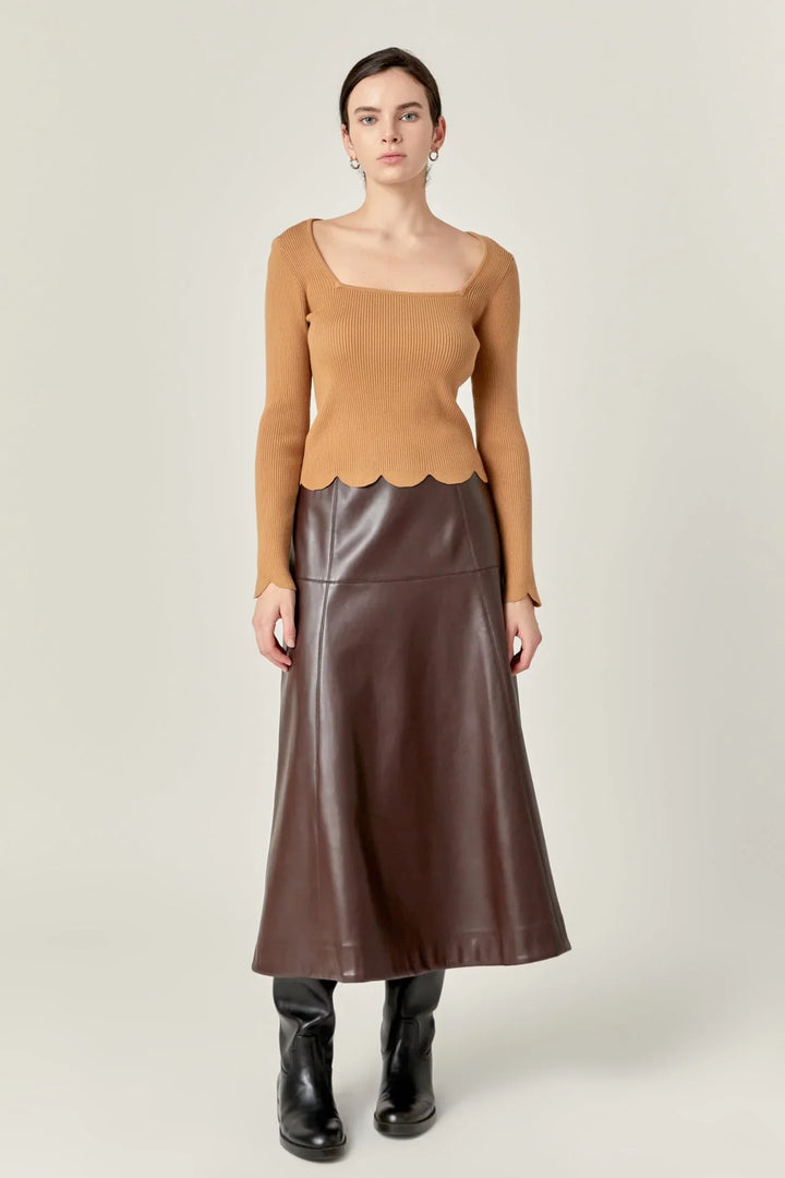English Factory PU High Waisted Midi Skirt - Capri by Sunset & Co.
