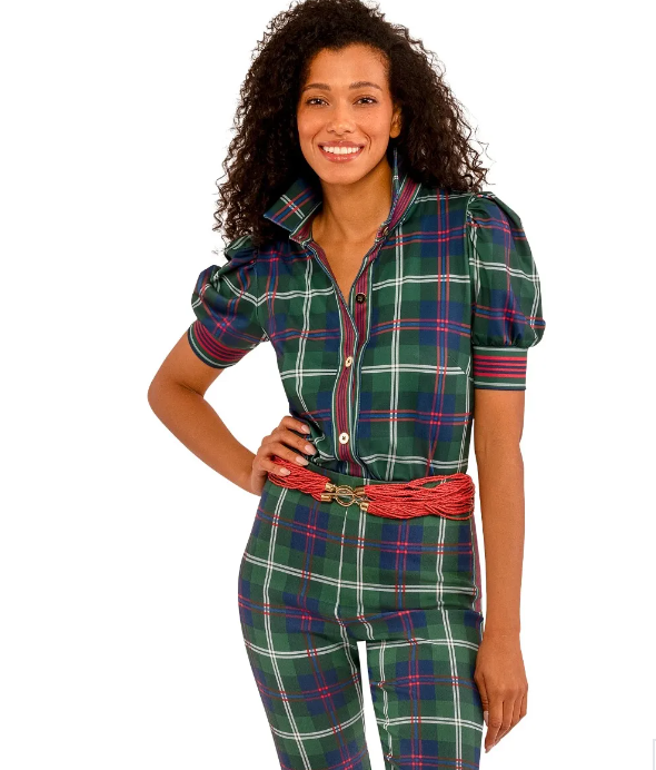 Puff Sleeve Top - Middleton Plaid Green