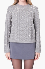 Pearl Cable Sweater - Heather Grey