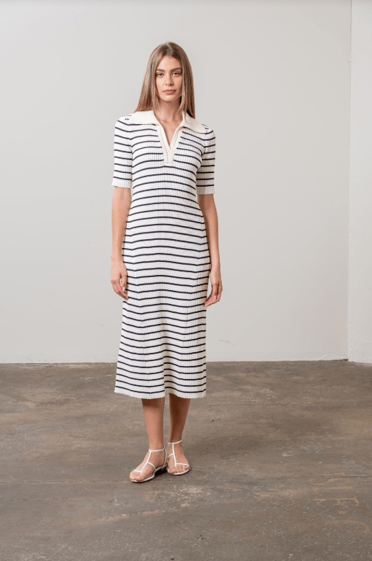 Moon River Collar Knit Midi Dress - Capri by Sunset & Co.