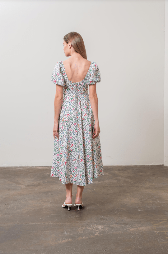 Moon River Puff Sleeve Midi Dress - Capri by Sunset & Co.