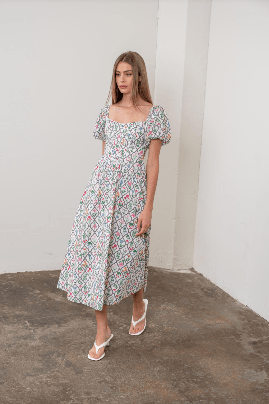 Moon River Puff Sleeve Midi Dress - Capri by Sunset & Co.