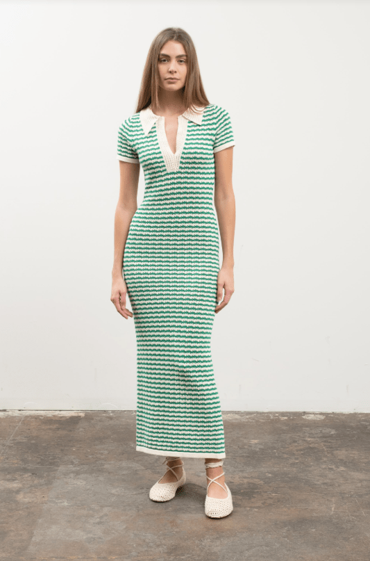 Moon River Collar Striped Knit Midi Dress - Capri by Sunset & Co.