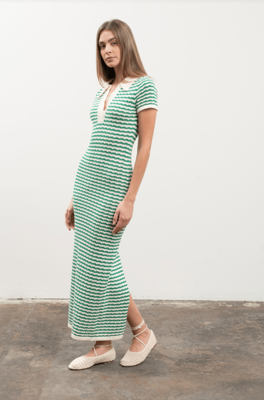Moon River Collar Striped Knit Midi Dress - Capri by Sunset & Co.