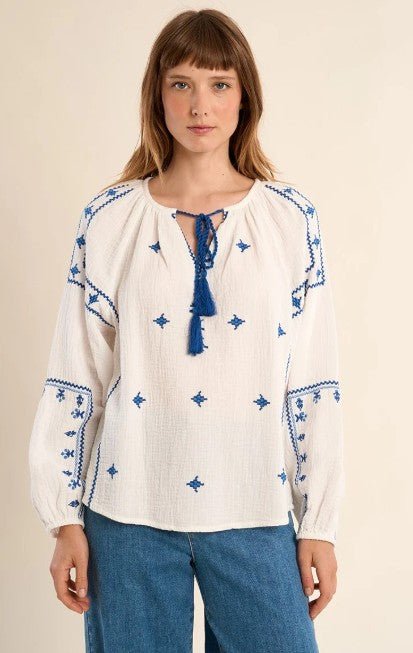 Molly Bracken Embroidered Woven Blouse - Capri by Sunset & Co.