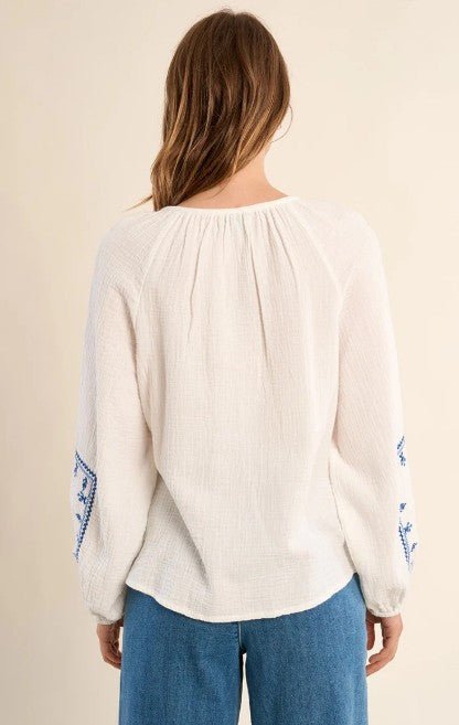 Molly Bracken Embroidered Woven Blouse - Capri by Sunset & Co.