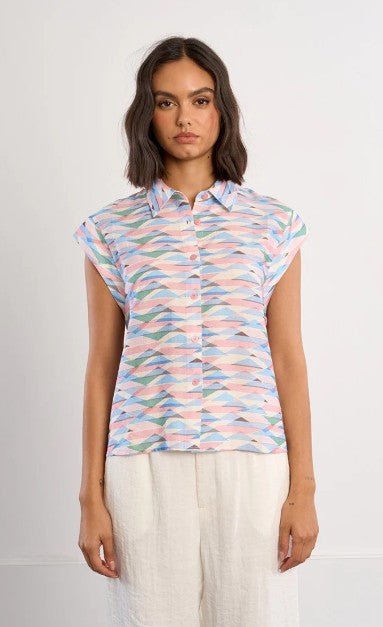 Molly Bracken Collared Sleeveless Shirt - Capri by Sunset & Co.