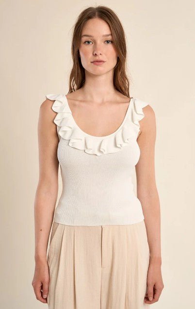 Molly Bracken Large Ruffle Knit Tank Top - Capri by Sunset & Co.