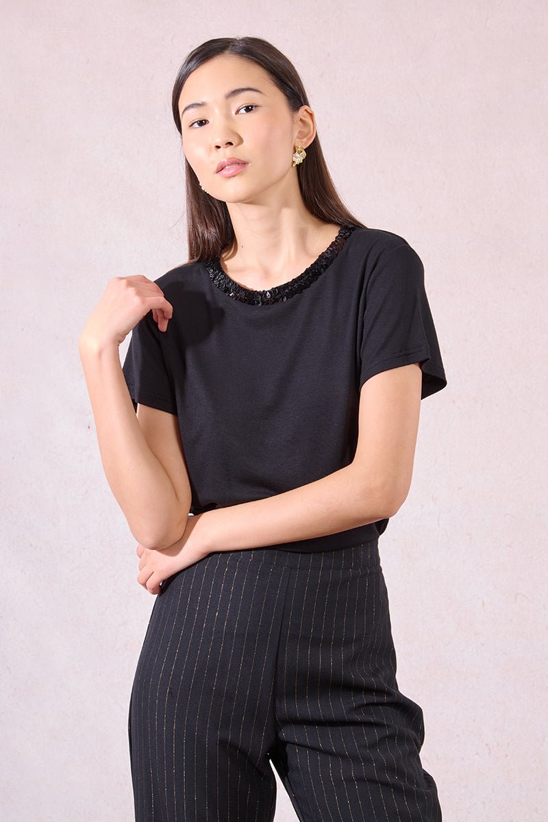 Molly Bracken Sequin Collar Tee - Capri by Sunset & Co.