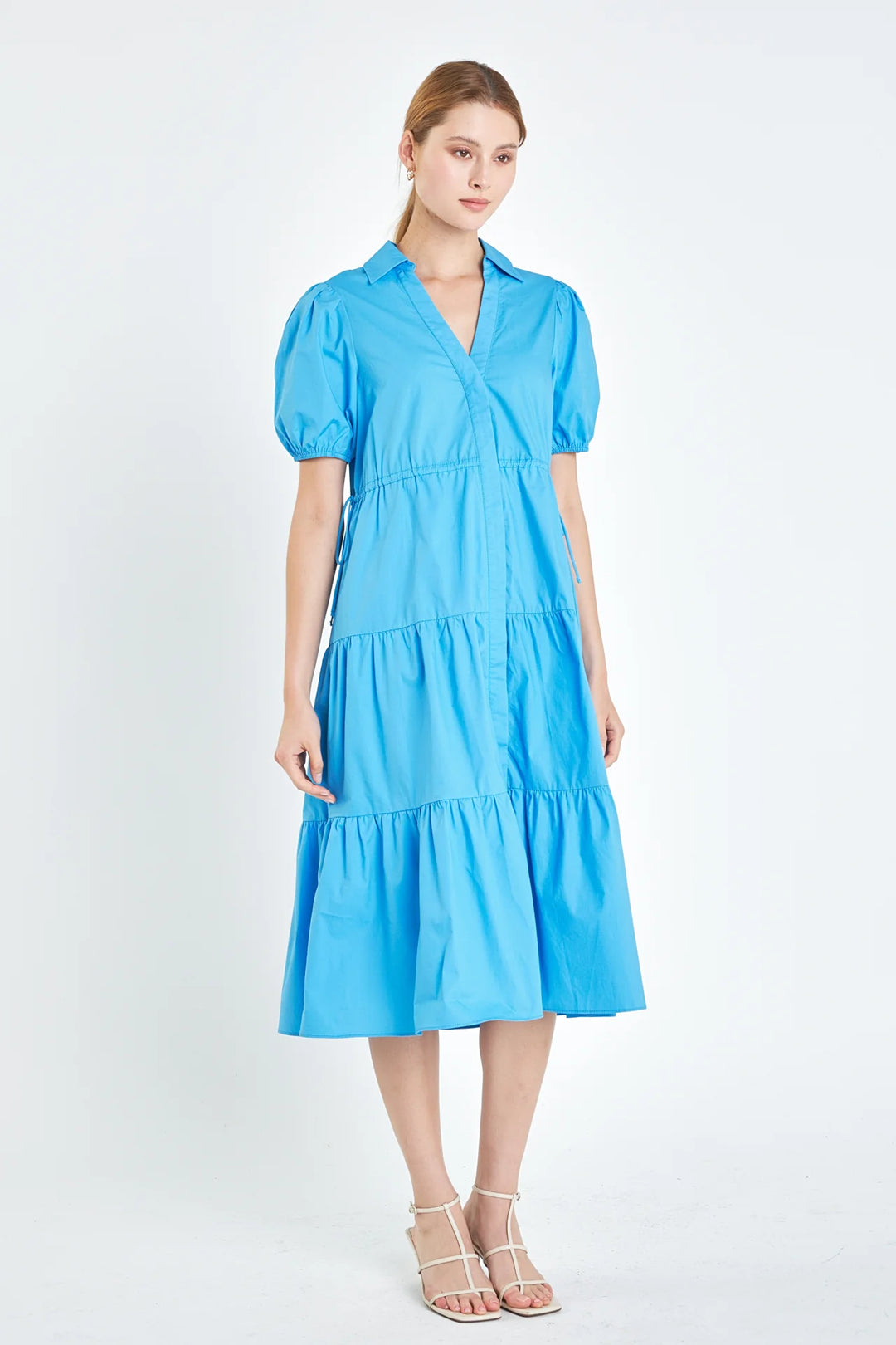 English Factory Puff Sleeve Tiered Midi Dress