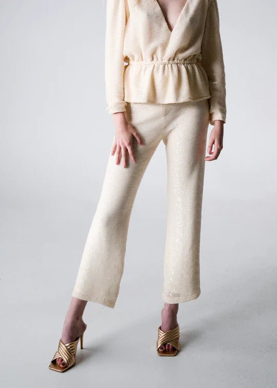 Never A Wallflower Sequin Elastic Waist Pants - Capri by Sunset & Co.