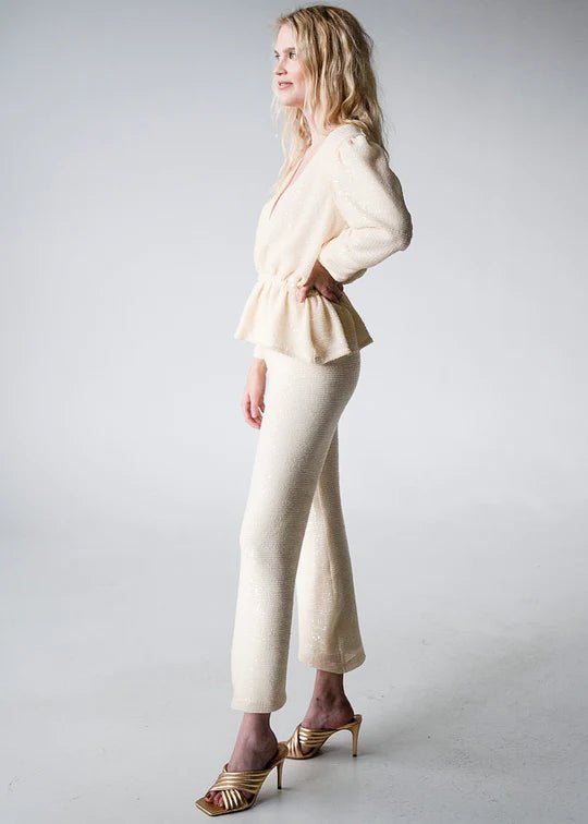 Never A Wallflower Sequin Elastic Waist Pants - Capri by Sunset & Co.
