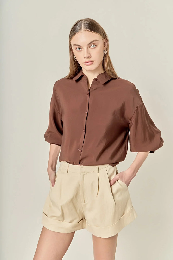 English Factory Balloon Sleeve Shirt - Capri by Sunset & Co.