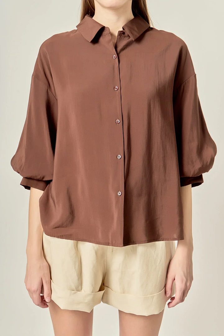 English Factory Balloon Sleeve Shirt - Capri by Sunset & Co.