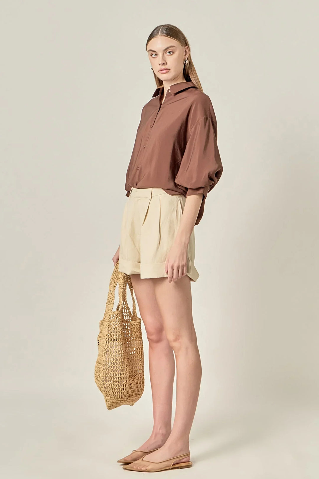 English Factory Balloon Sleeve Shirt - Capri by Sunset & Co.