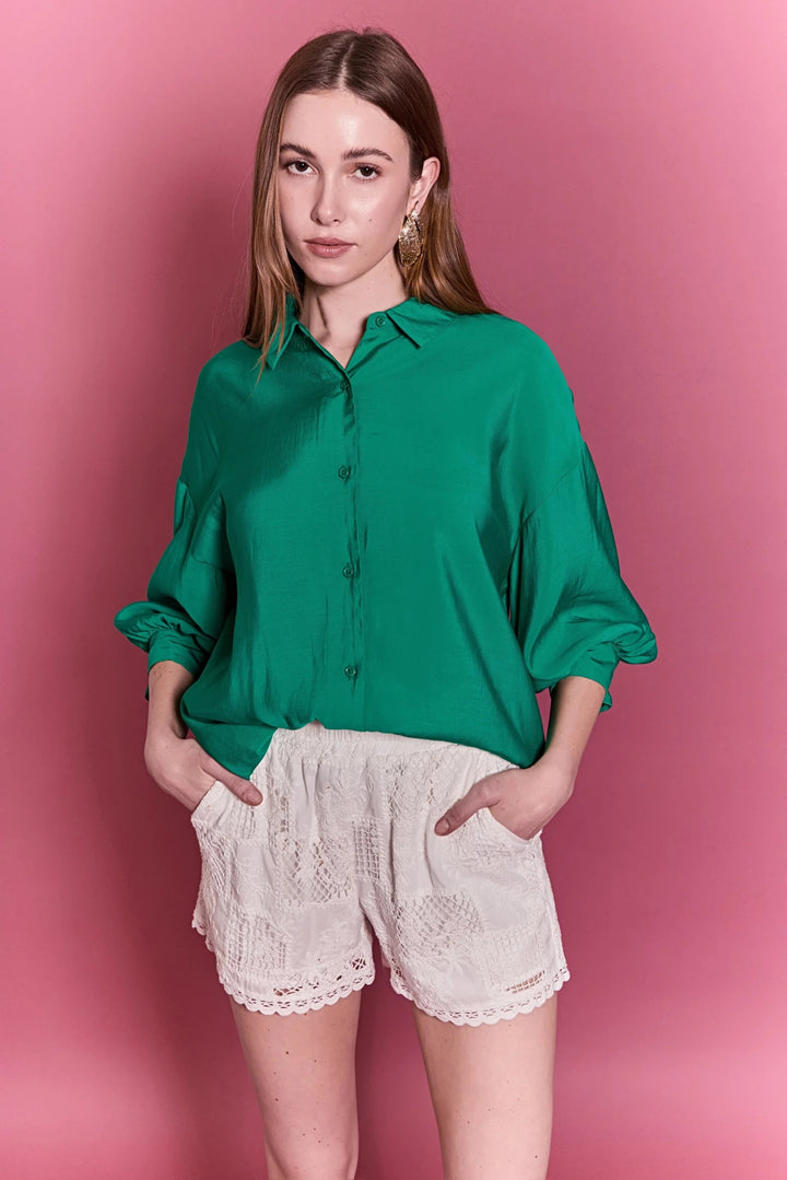 English Factory Balloon Sleeve Shirt - Capri by Sunset & Co.