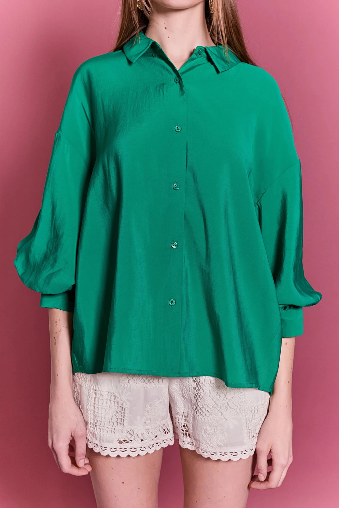 English Factory Balloon Sleeve Shirt - Capri by Sunset & Co.