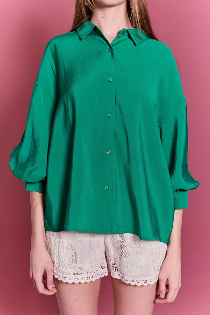 English Factory Balloon Sleeve Shirt - Capri by Sunset & Co.
