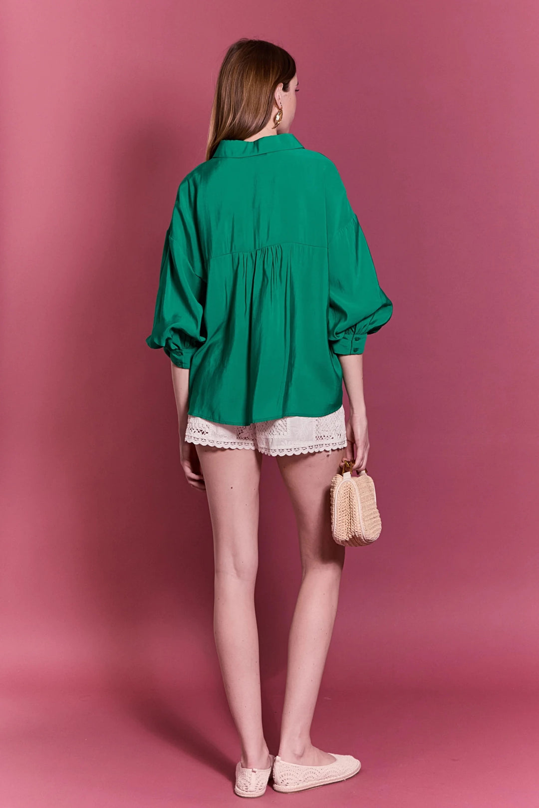 English Factory Balloon Sleeve Shirt - Capri by Sunset & Co.