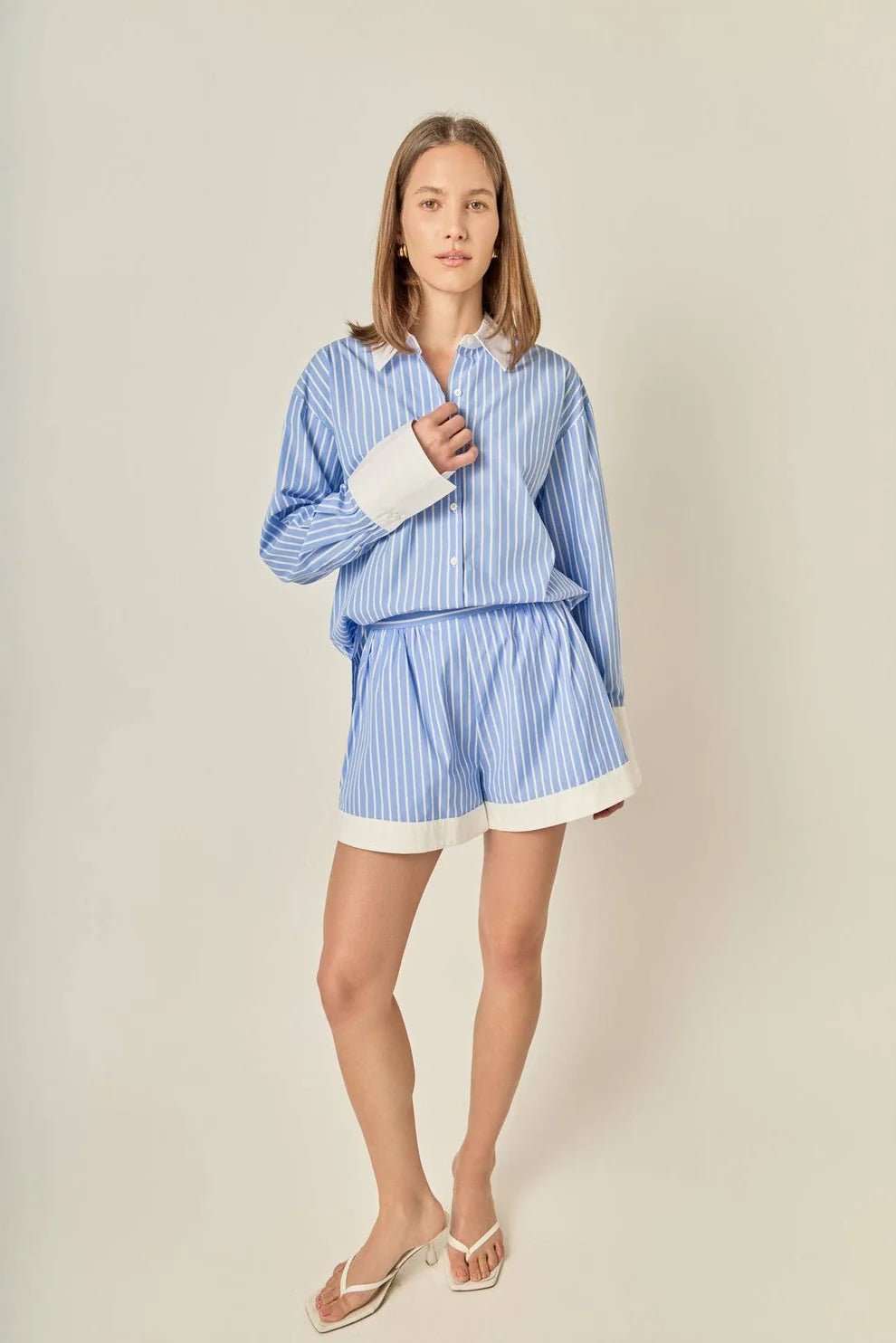 English Factory Striped Boyfriend Shorts - Capri by Sunset & Co.