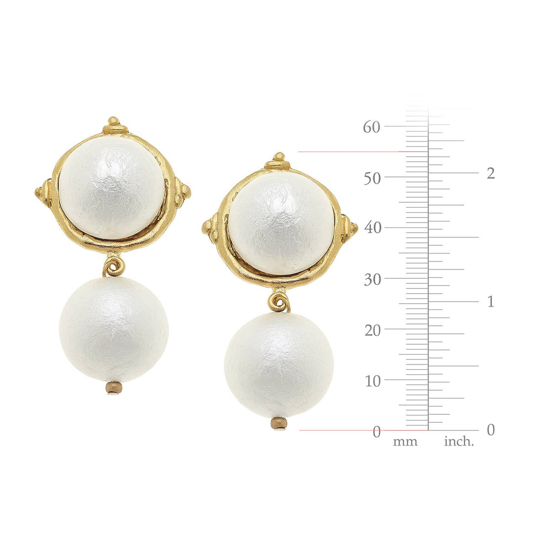 Susan Shaw Gold Cotton Pearl Cab with Cotton Pearl Drop Earrings - Capri by Sunset & Co.